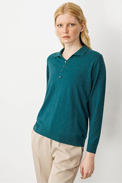 Desen Triko Γυναικεία μπλούζα με λαιμόκοψη πόλο Angelina Basic Πράσινη