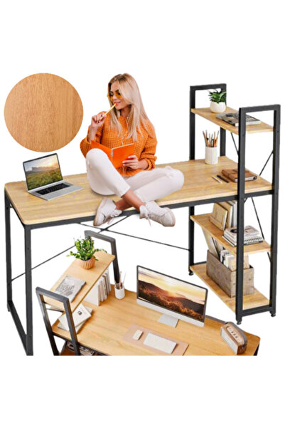 Other Birou de calculator negru, tip loft, cu rafturi metalice, pentru birou sau școală.