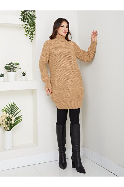 RACE FASHİON Turtleneck Slit Long Knit Sweater Rc8008