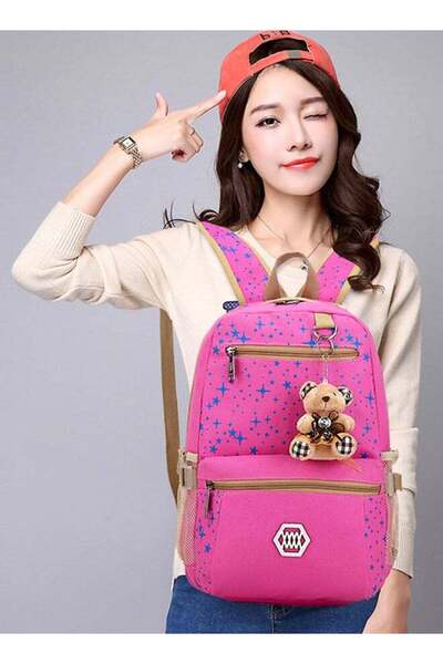 fulina 3-Piece Canvas Backpack,Travel & Organizational Gear,Dual-Compartment,Adjustable Straps,Pink