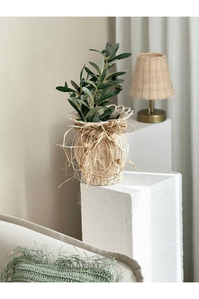 Maison Avf Set of 2 Rattan Handmade Vase & Olive Branch (Flower Included)