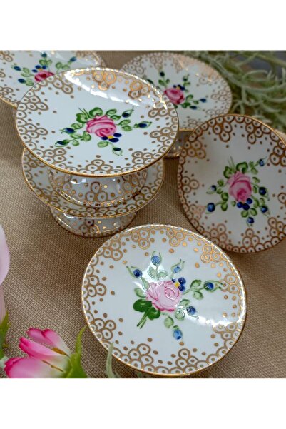BY.RAYKA PORSELEN El Dekor Porcelain Hand Painted 6-Piece Stand for Lokmalu Foods