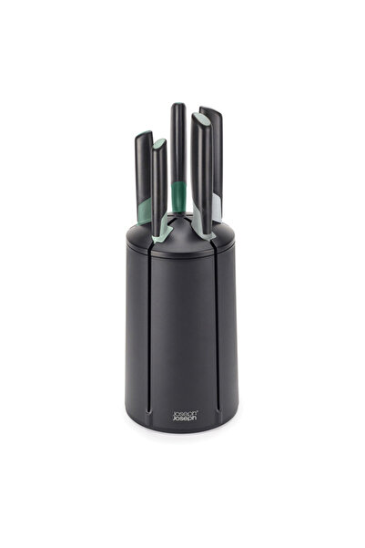 Joseph Joseph Elevate 10541 Knife Set, Japanese Steel, Rotating Stand, BPA Free, Black/Green