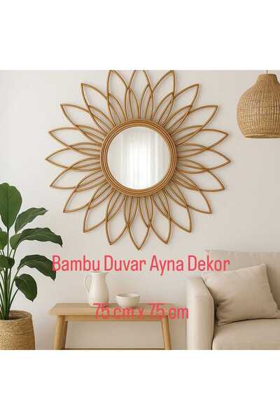 My Family El Yapımı Bambu Duvar Aynası – Doğal Bohem Dekor, 75 cm
