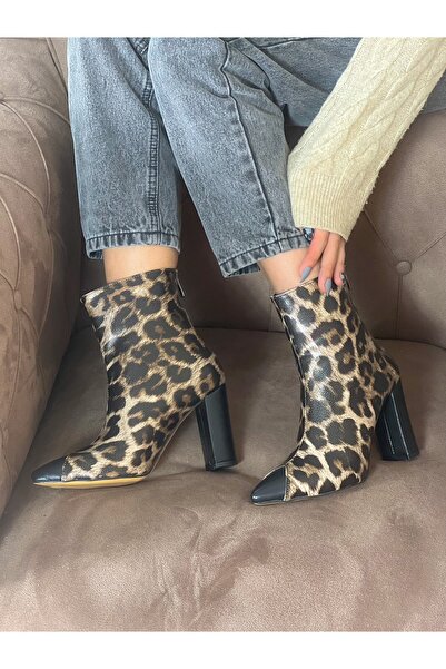 BERFONA ALLY LEOPAR SİYAH DETAYLI TOPUKLU BOT BOTTİE