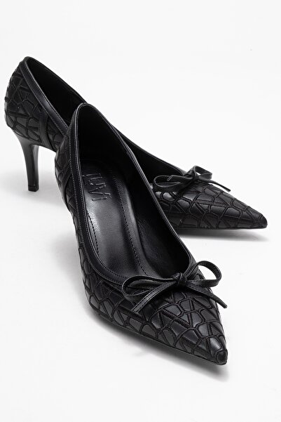 LuviShoes Dámské boty na podpatku CAMDEN s černým vzorovaným mašlí