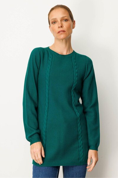 Desen Triko Women's Knitwear Side Slit Rice Knit Sweater Ö.Başı