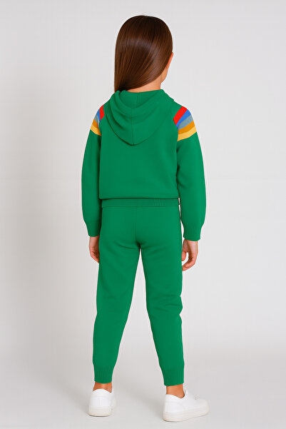 Minora Knitwear Unisex Hooded Stripe Detailed Set Green