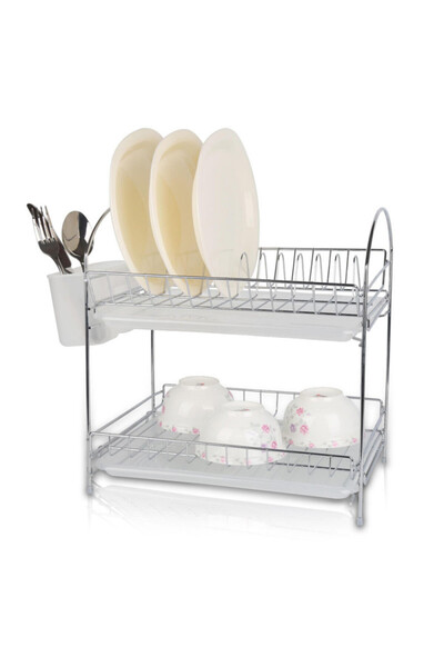 rosberg Dish Dryer R53000E, 34 cm, With 2 Trays, Cutlery Rack, Chrome