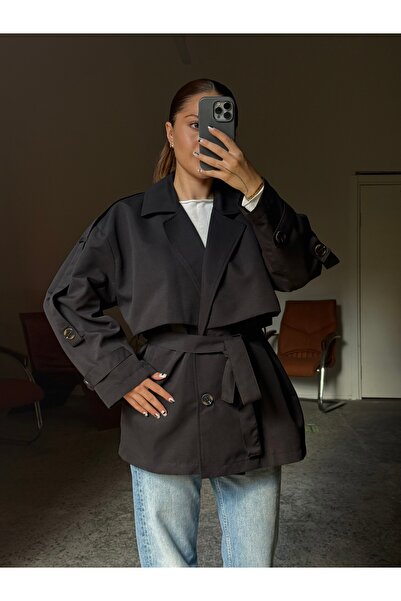 Gallogi Rüzgarlık Detaylı, Beli Kuşaklı Astarlı Trençkot