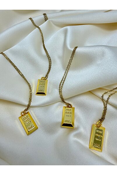 i-k global ticaret 24 Ayar Altın Kaplama Zincirli Kolye 1000 Gram Külçe Kolye Ucu