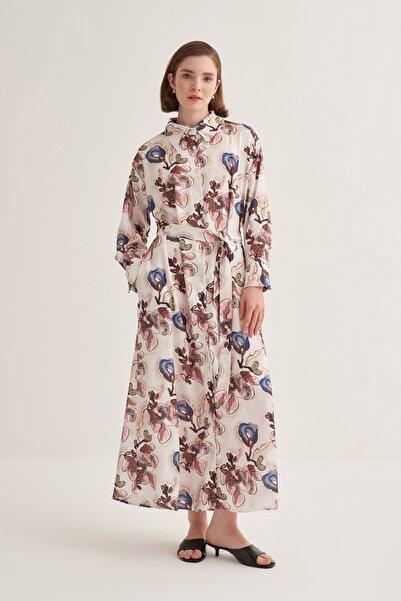 EBU Prive Women's Patterned Oversize Shirt Dress Abstract Floral Patterned