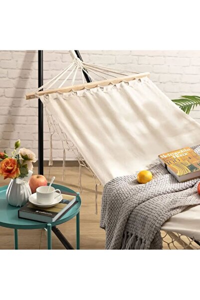 Other Bohemian Macrame Garden Hammock with Spreader Bar and Headband for One Person, Beige Cover