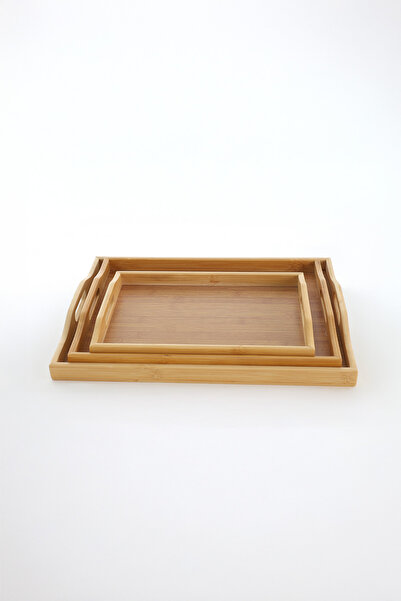 Bambuland Bamboo 3-Piece Tray Set - Natural Wooden Square/Rectangular Presentation Tray