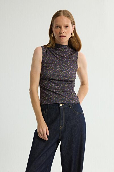 Love My Body Desenli Kolsuz Örme Bluz