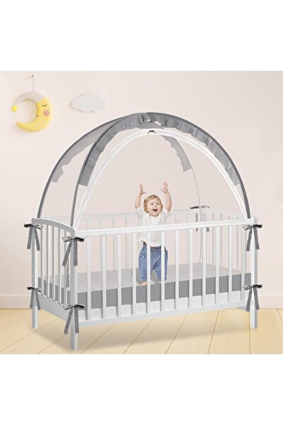 fulina Baby Crib Tent,Pop Up Breathable Cribs Cover,Canopy with Upgrade Strong Mesh and Durable Zipper,Gray