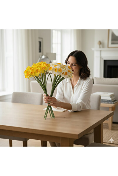 florayapaycicekcom Yapay 12li Nergis Çiçeği Demeti Islak Dokulu 35 cm Sarı