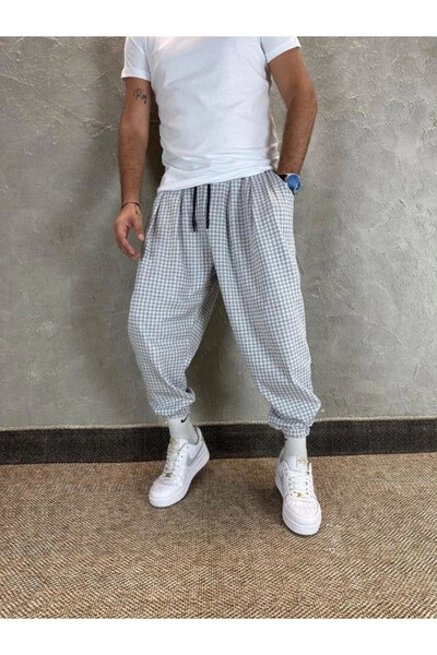 hazelin Чоловічі екіру сірі штани з етнічним візерунком, еластичний пояс і штанини HZL24S-MXC8989-160