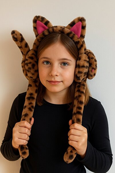 TAKIŞTIR Mixed Color Ear Figured Leopard Pattern Plush Earmuffs Playing with Ears