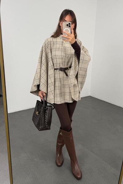 5in1Canpolat Mink Plaid Poncho 99796