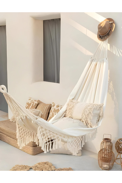 Other Boho macramé garden hammock 280x80 single tourist beige vintage