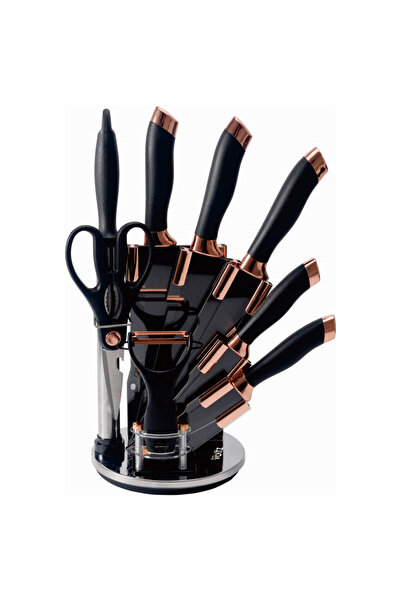 Voltz Oliver Knife Set OV51633K9G, 9 pieces, Stand, Black/Rose Gold