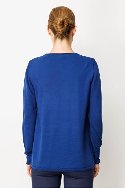 Desen Triko Bluză de damă din lână cu dungi strălucitoare, cu gâtul în formă de O, K.S.Blue