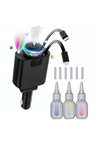JUSTNET ® Car Charger 5-in-1 with Retractable Cables, 45W PD, Waterless Aromatherapy, Starry Sky LED