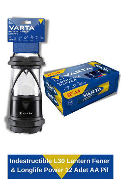 Varta Indestructible L30 Lantern & Longlife Power Alkalin AA Kalem Pil 12 Adet