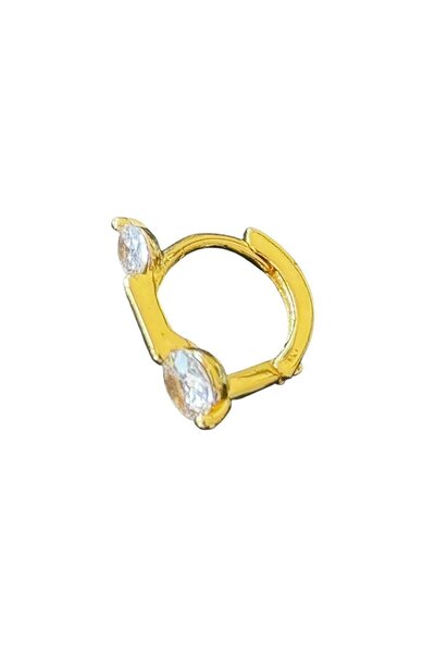 TAKIŞTIR Altın Renk Taş Detaylı Çelik Tragus/Kıkırdak Küpe/Piercing (Tek)