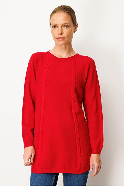 Desen Triko Women's Knitwear Side Slit Rice Knit Sweater Dark Red