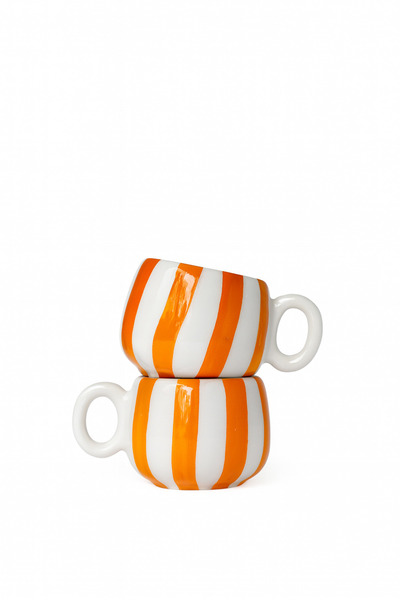 Hausette طقم من كوبين للقهوة من السيراميك المخطط السميك، فناجين إسبريسو