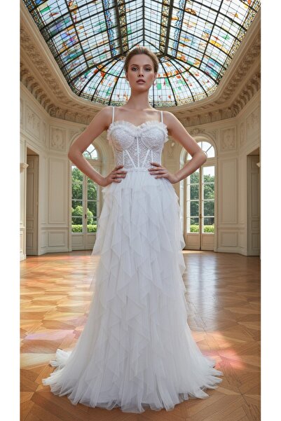 DWT Dantel Taş İşlemeli Katkat Tül Abiye Elbise