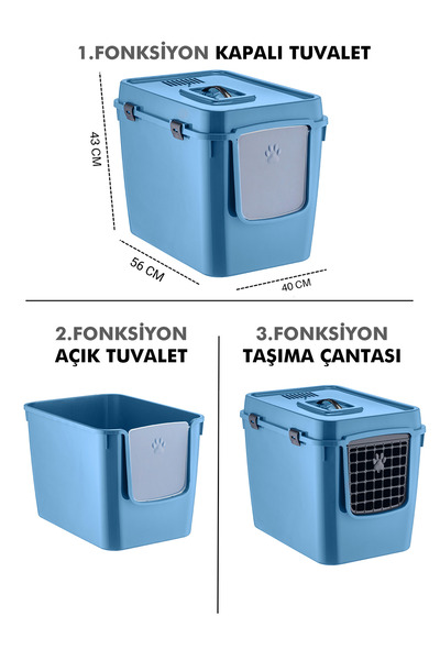 Pribor HZ-500 Xxl 3 Fonksiyonlu Açık / Kapalı Kedi Tuvaleti ve Taşıma Çantası...