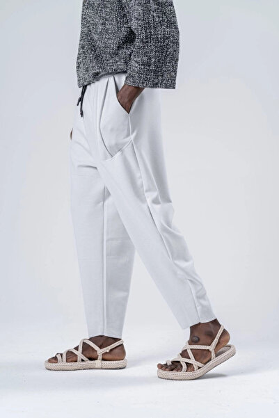 hazelin Чоловічі білі штани з поясом на шнурку, вільного крою, з кишенями, спортивний костюм HZL24S-MXC9019-10