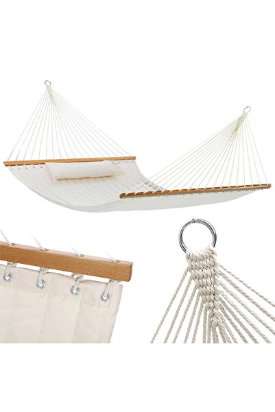 Other Beige padded two-person garden hammock with cushion, crossbar and swing.