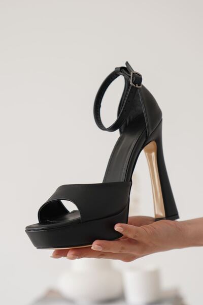 SCARPAX Sage Women's Black Satin Heeled Shoes