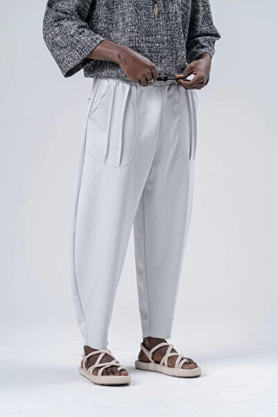 hazelin Чоловічі білі штани з поясом на шнурку, вільного крою, з кишенями, спортивний костюм HZL24S-MXC9019-10