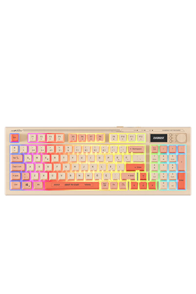 Everest KB-85 SILENT PRO Kablosuz Bej/Pembe/Turuncu SESSİZ 2.4Ghz + BT Q Membrane Oyuncu Klavyesi