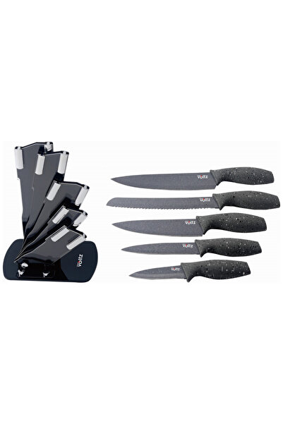 Voltz Oliver Knife Set OV51633H5, 6 pieces, Marble finish, Stand, Gray