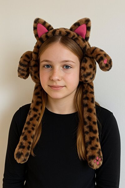 TAKIŞTIR Mixed Color Ear Figured Leopard Pattern Plush Earmuffs Playing with Ears
