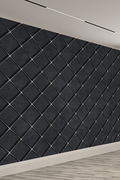 dreamwall Antrasit Gri Kafes Desenli Modern 3D Karo Desen Tek Parça Tekstil D...