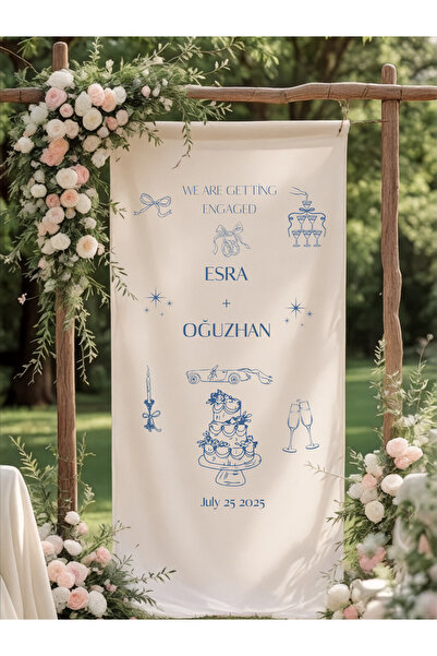 Puppetzzz Kumaş Karşılama Panosu,Kişileştirilebilir,Düğün Söz Nişan Kına Part...
