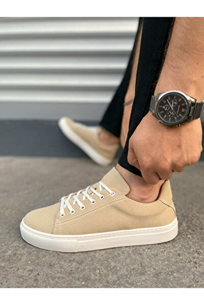 MEVESE Mode Bağcıklı Bej Süet Erkek Günlük Sneaker Ayakkabı