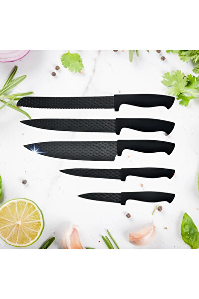 5FIVE Knife Set and Stand, 6 pcs, Non-stick coating, Stainless steel S/S, Black