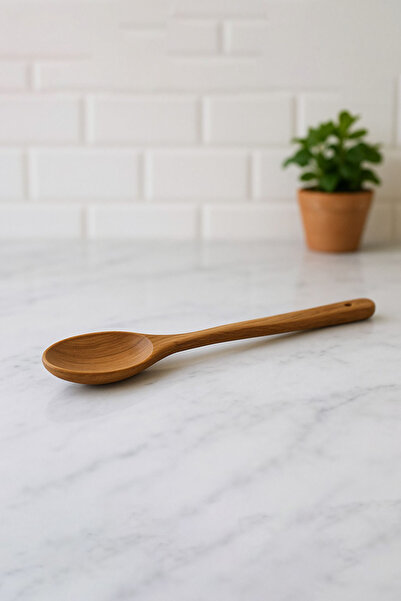 Bambuland Bamboo Serving Spoon - 32 cm Natural Wooden Long Handle Dinner Spoon