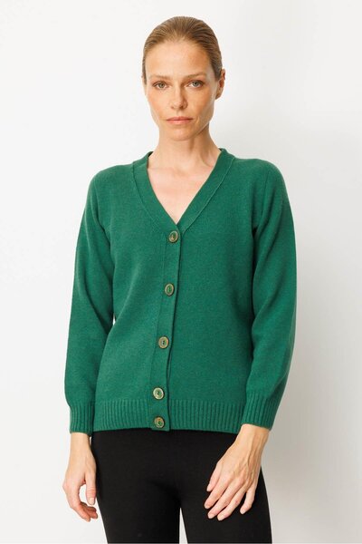Desen Triko Women's V-Neck Short Wool Cardigan Ö.Başı