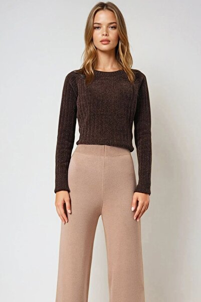 VAGGON Women's Biscuit High Waist Elastic Waist Knitwear Palazzo Pants Vs00973