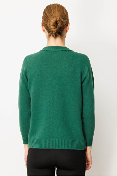 Desen Triko Women's V-Neck Short Wool Cardigan Ö.Başı