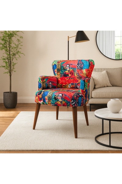 Azra Mobilya Roma Modern Tekli Koltuk Berjer - Dijital Baskılı Kumaş - Ahşap Ayak - Şemsiyelı Kız